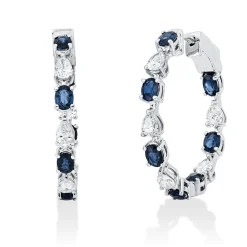 Creolen aus 750 Weißgold 14 Saphire 2,94ct blau mit Diamanten 28,9x3,3mm
