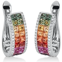 Creolen aus 750 Weißgold 40 Saphire 2,8ct mehrfarbig 80 Brillanten 0,32ct TW-SI