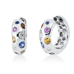Creolen aus 750 Weißgold 14 Saphire 1,22ct mehrfarbig 4 Brillanten 0,14ct TW-VSI
