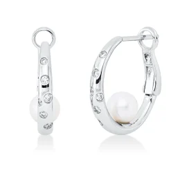 Creolen aus 585 Weißgold 2 Süßwasser-Perlen weiß 12 Brillanten 0,18ct TW-SI