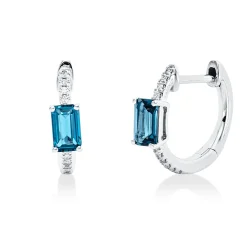 Creolen aus 750 Weißgold 2 Topase 0,69ct London Blue 20 Diamanten 0,06ct W-SI