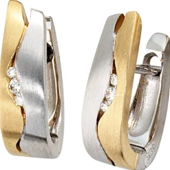 Creolen Creole Ohrringe 16.2mm 6 Brillanten 0.06Ct 585 Gold bicolor Damen