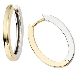 Creolen Creole Ohrringe 21.1mm, 585 Gold bicolor, gelb/weiß kombiniert