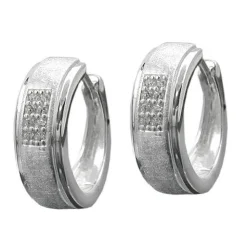 Creolen Creole Ohrringe 14x5mm mit Zirkonia 925 Silber matt-diamantiert