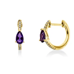 Creolen 750 Gelbgold 2 Amethyste 0,37ct lila 20 Diamanten 0,06ct W-SI 12,2x3,5mm