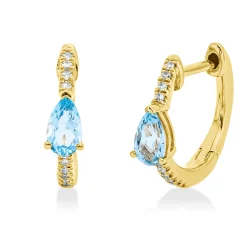 Creolen 750 Gelbgold 2 Topase 0,48ct Swissblue 20 Diamanten 0,06ct W-SI 14,7x3,3mm