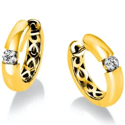 Creolen 750 Gold Gelbgold 2 Brillanten 0,30 Ct. B: 16,9mm, H: 16,3mm, S: 3,8mm