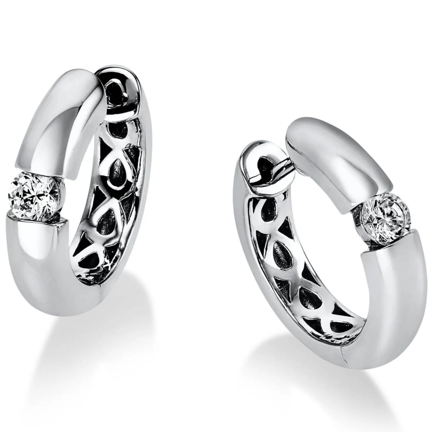 Creolen 585 Gold Weißgold 2 Brillanten 0,30 Ct. B: 16,9mm, H: 16,3mm, S: 3,8mm