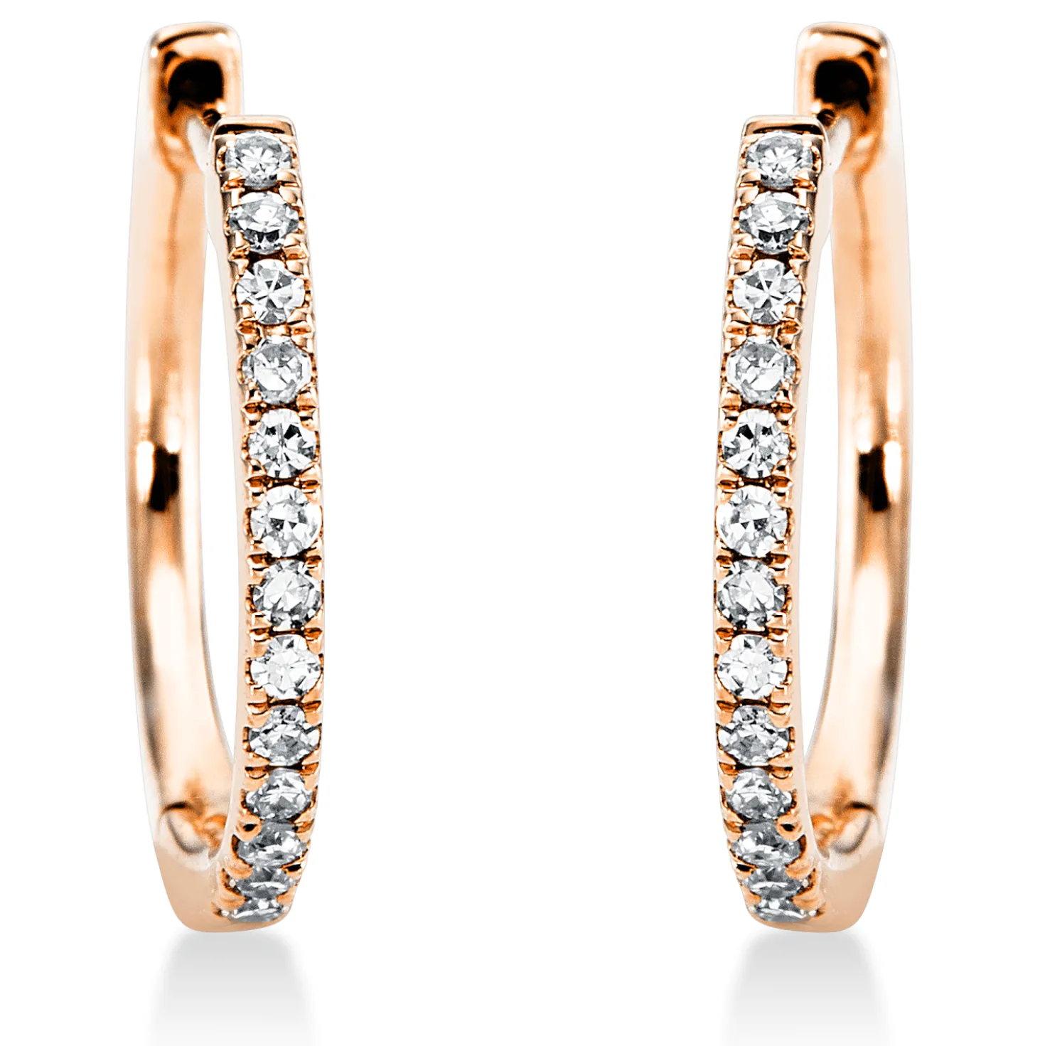 Creolen klein aus 750 Gold Rotgold 28 Diamanten 0,1ct TW-SI 112,8x1,2mm