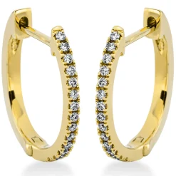Creolen klein schmal aus 750 Gelbgold 28 Brillanten 0,14ct TW-SI 13,4x1,2mm
