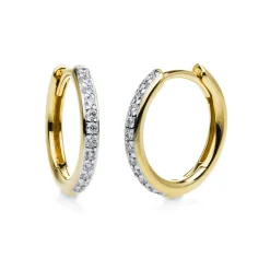 Creolen klein schmal aus 750 Gelbgold 24 Brillanten 0,16ct TW-SI 13,8x1,8mm