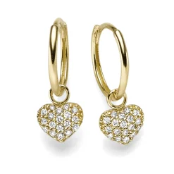 Creolen mit Anhänger Herz Herzchen 585 Gelbgold 36 Diamanten 0,18 Ct TW-SI