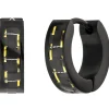Creolen 13,4mm Klappcreolen aus Edelstahl, schwarz lackiert mit Carbon-Einlagen
