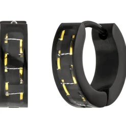 Creolen 13,4mm Klappcreolen aus Edelstahl, schwarz lackiert mit Carbon-Einlagen