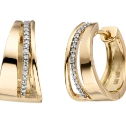 Creolen 7,6mm Klappcreolen mit 34 Diamanten 0.1Ct 3-reihig 585 Gelbgold