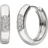Creolen 18,2mm Klappcreolen mit weißen Zirkonia, 925 Silber Ohrringe Ohrschmuck