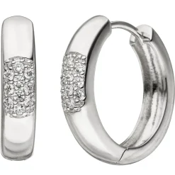Creolen 18,2mm Klappcreolen mit weißen Zirkonia, 925 Silber Ohrringe Ohrschmuck