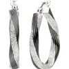 Creolen 27,7mm Ohrringe gedreht oval teil-schwarz 925 Silber rhodiniert bicolor