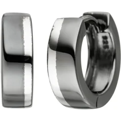 Creolen 13,4mm Ohrringe Ohrschmuck 925 Silber teilschwarz bicolor flach glänzend