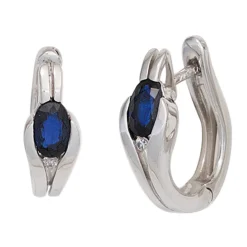 Creolen Ohrringe aus 375 Gold Weißgold blaue Saphire & Diamant-Brillanten 0,02 Ct.