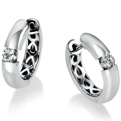 Creolen Ohrringe 950 Platin 2 Brillanten 0,30 Ct. B: 16,9mm, H: 16,3mm, S: 3,8mm