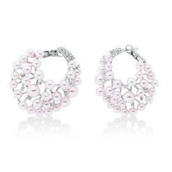 Creolen 750 Weißgold 58 Akoya-Perlen weiß 32 Brillanten 0,23ct TW-SI 27,3x10,5mm