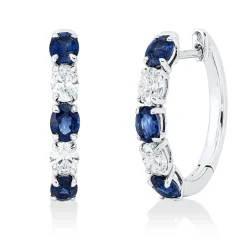 Creolen 750 Weißgold 6 Saphire 1,42ct blau 4 Diamanten Oval-Schliff 0,61ct TW-SI