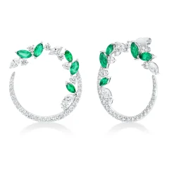 Creolen 750 Weißgold 10 Smaragde 2,08ct grün 76 Diamanten 3,06ct F-VSI 30,9x3,1mm