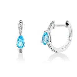 Creolen 750 Weißgold 2 Topase 0,51ct Swissblue 20 Diamanten 0,06ct W-SI 14,7x3,3mm
