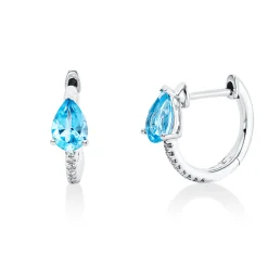 Creolen 750 Weißgold 2 Topase 0,98ct Swissblue 16 Diamanten 0,05ct W-SI 15x4,2mm