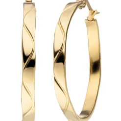Creolen 34x3,8mm aus Edelstahl flach mit Muster gold-farben beschichtet Ohrringe