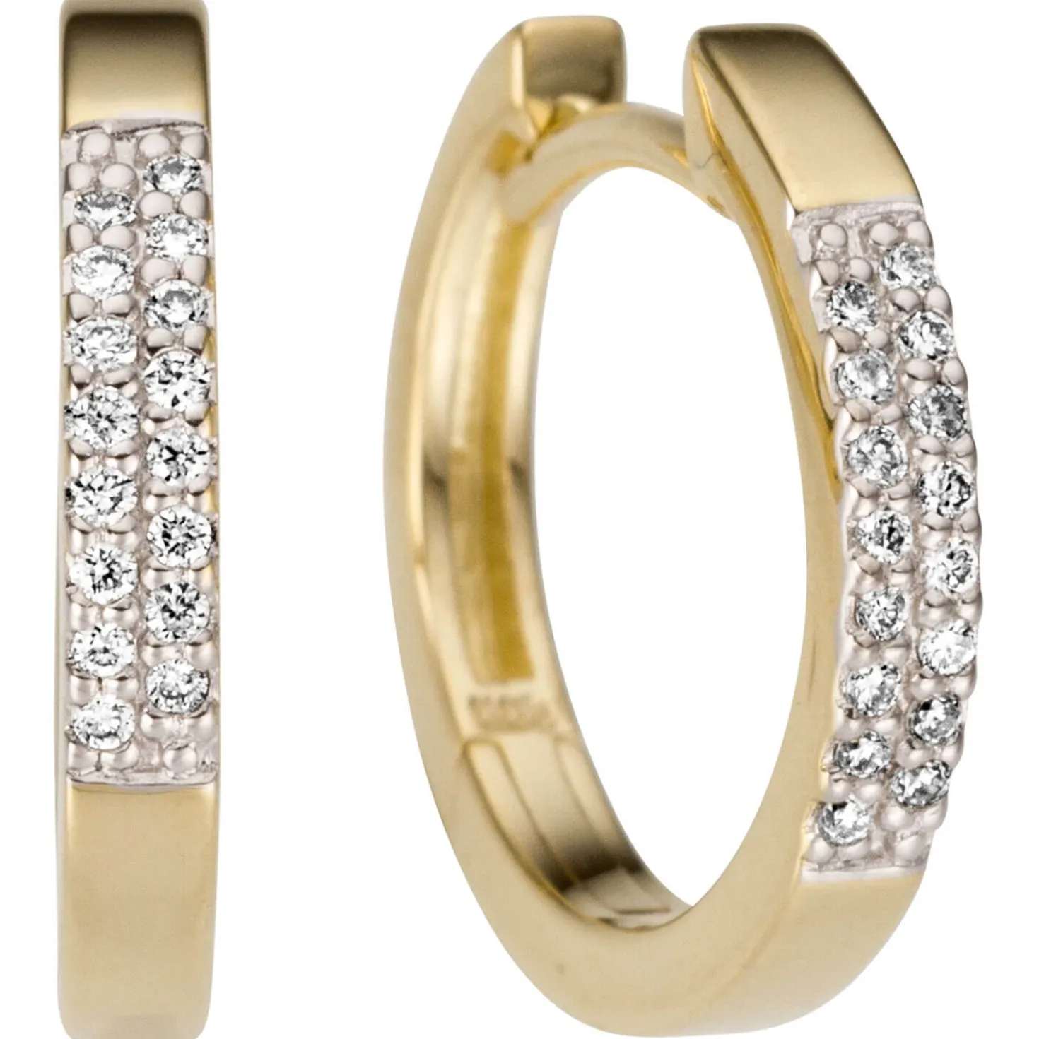 Creolen 14,7x2,2mm aus 585 Gold Gelbgold mit 32 Diamanten 0.1Ct W/SI Ohrringe