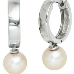 Creolen 7,5x22,6mm Creole Ohrringe Süßwasser Perlen weiß 925 Silber Ohrschmuck