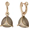 Creolen 12,7x23,6mm graue Mondstein-Cabochon 12 Diamanten 0.07Ct 585 Rotgold