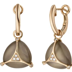 Creolen 12,7x23,6mm graue Mondstein-Cabochon 12 Diamanten 0.07Ct 585 Rotgold