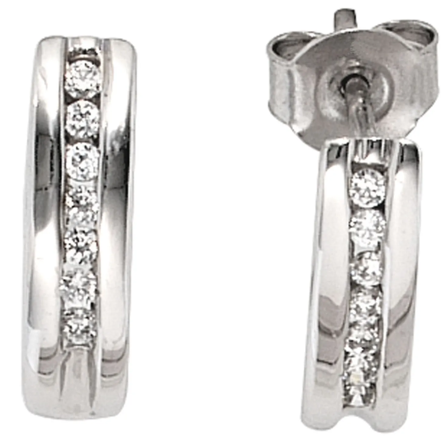 Creolen 3,8x12,9mm Halbcreolen mit Stecker 14 Diamanten 0.15Ct W/SI 585 Weißgold