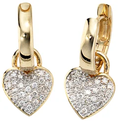 Creolen 9,3x21,1mm Herz Herzen 48 Diamanten 0.25Ct 585 Gelbgold Goldohrringe