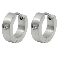 Creolen 13x4mm Klappcreolen mit weißem Glasstein, Edelstahl mattierte Ohrringe