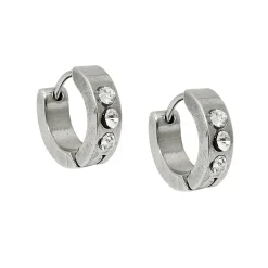 Creolen 12x4mm Klappcreolen Ohrringe glänzend mit weißen Zirkonia Edelstahl