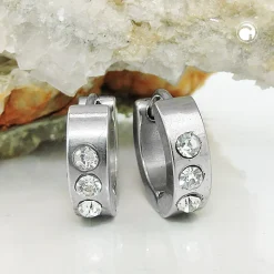 Creolen 12x4mm Klappcreolen Ohrringe glänzend mit weißen Zirkonia Edelstahl