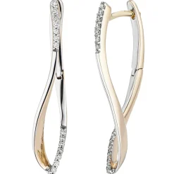 Creolen 1,1x27,5mm mit 28 Diamanten 0.12Ct elegante Form 585 Gelbgold