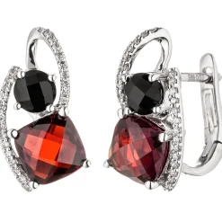 Creolen 7,9x15,6mm mit 48 Diamanten 0.14Ct W/SI Granat Onyx schwarz 585 Weißgold