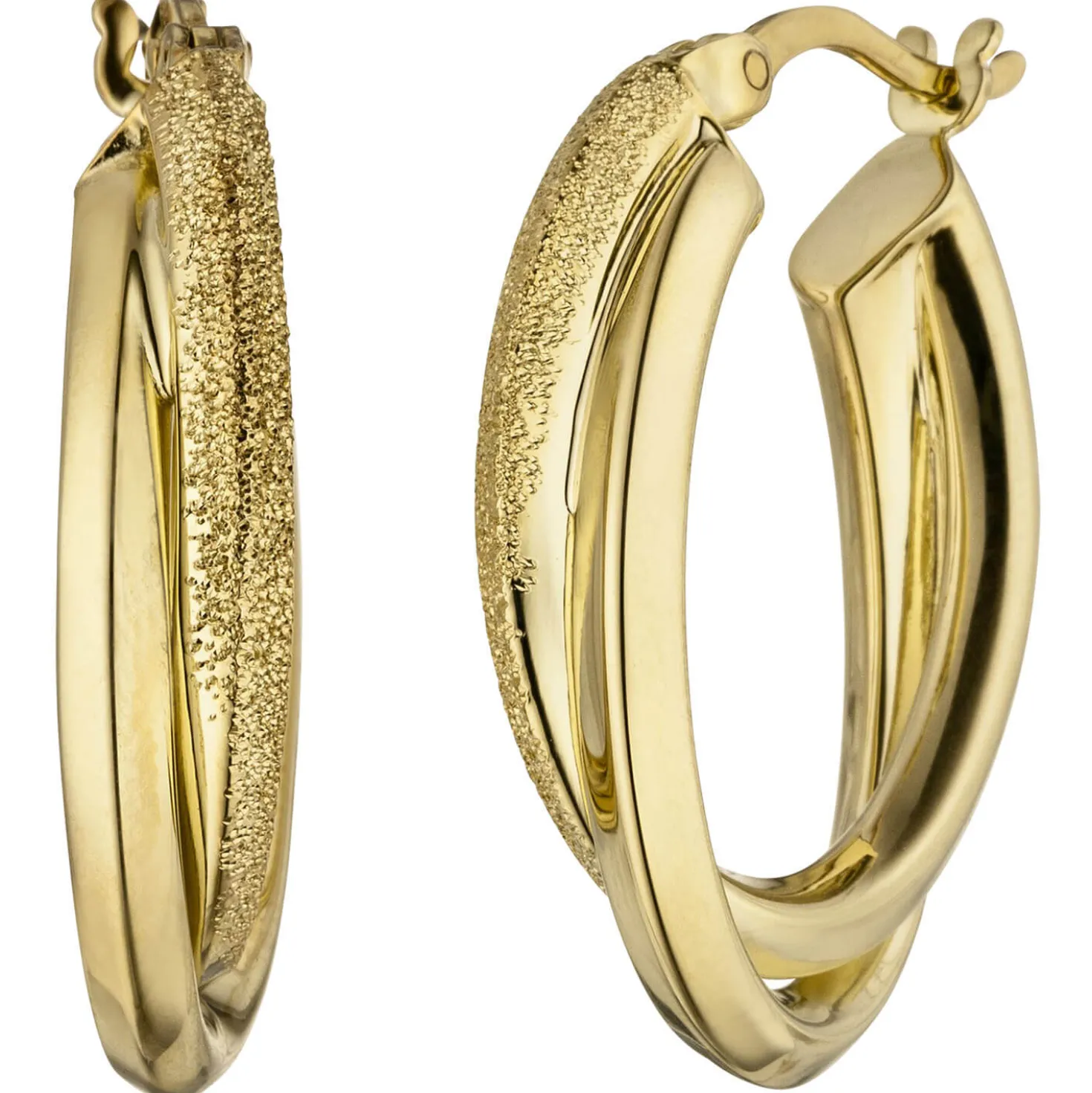 Creolen 5,2x24mm Ohrringe 2 überkreuzte Ringe 925 Silber Gelbgold vergoldet matt