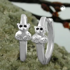 Creolen 13x4mm Ohrringe kleiner Bär Bärchen 925 Silber mattiert Kinder