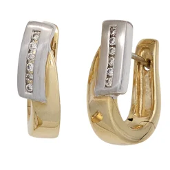 Creolen 6,1x17,6mm Ohrringe mit 12 Diamanten 0.12Ct TC/P1 585 Gold gelb/weiß