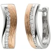 Creolen 6,1x19,8mm Ohrringe mit Zirkonia gewellt 925 Silber Rotgold vergoldet