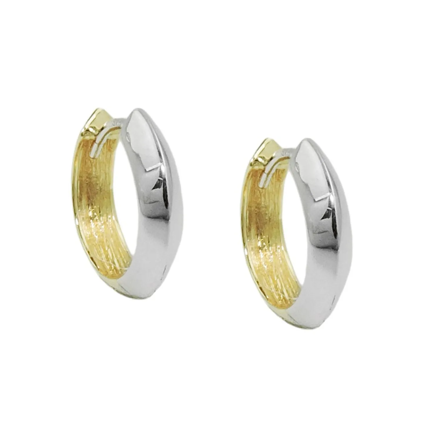 Creolen 14x3mm Ohrringe Ohrschmuck, glänzend bicolor, 375 Gold Gelbgold Weißgold