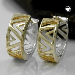 Creolen 14x5mm Ohrringe Zick-Zack Muster, breit, 375 Gold Gelbgold Weißgold