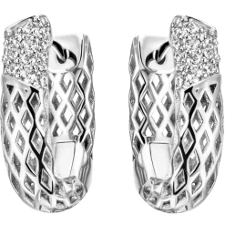 Creolen 5,4x19,2mm 32 Zirkonia weiß 925 Silber rhodiniert Ohrringe Netz-Muster