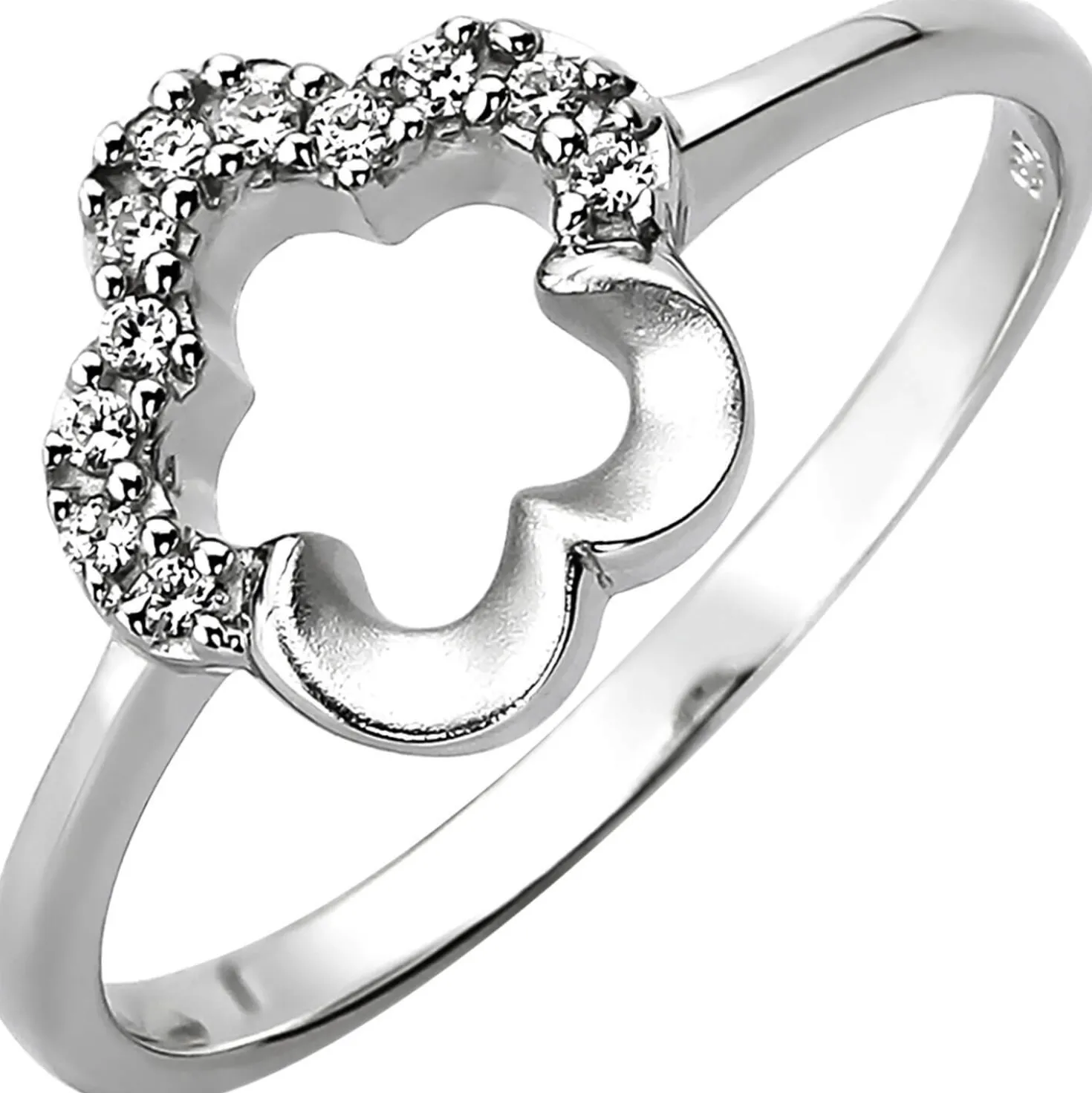 Damen Ring Blume aus 925 Silber mit 11 Zirkonia Silberring Fingerring rhodiniert